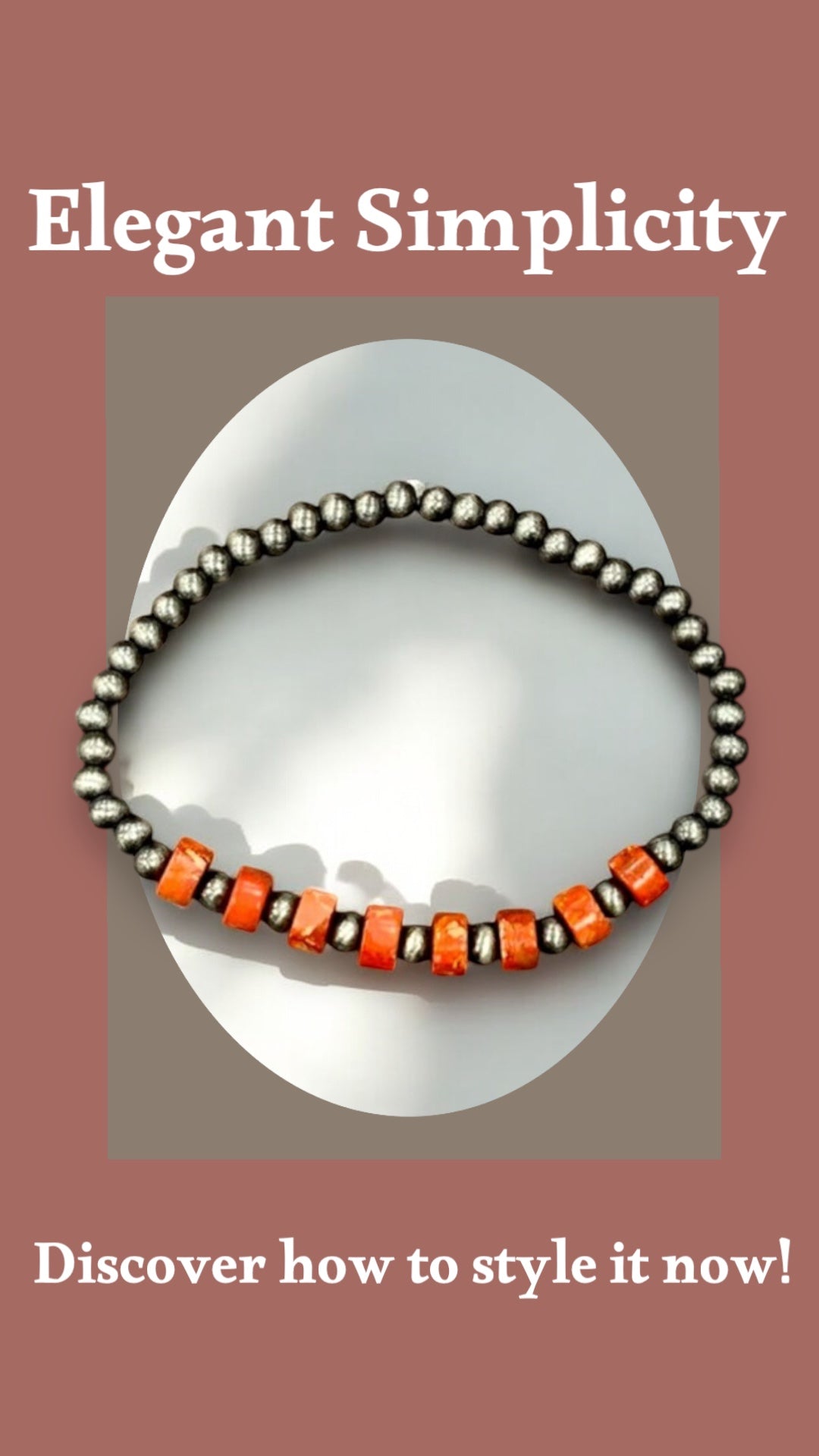 Orange Tone Natural Gemstone, Tiny 4mm Navajo Pearl Stretch Bracelet 711168
