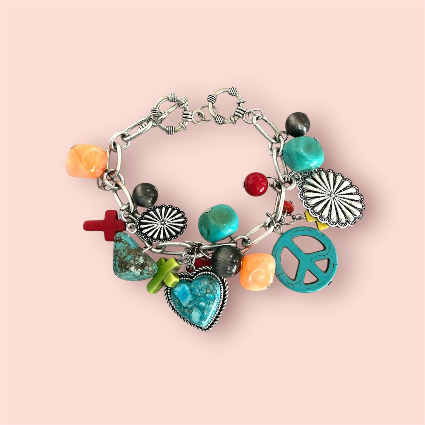 Handmade Western Adjustable Bracelet – Turquoise, Synthetic Turquoise, Navajo Pearls, 52g, Boho Style 711517