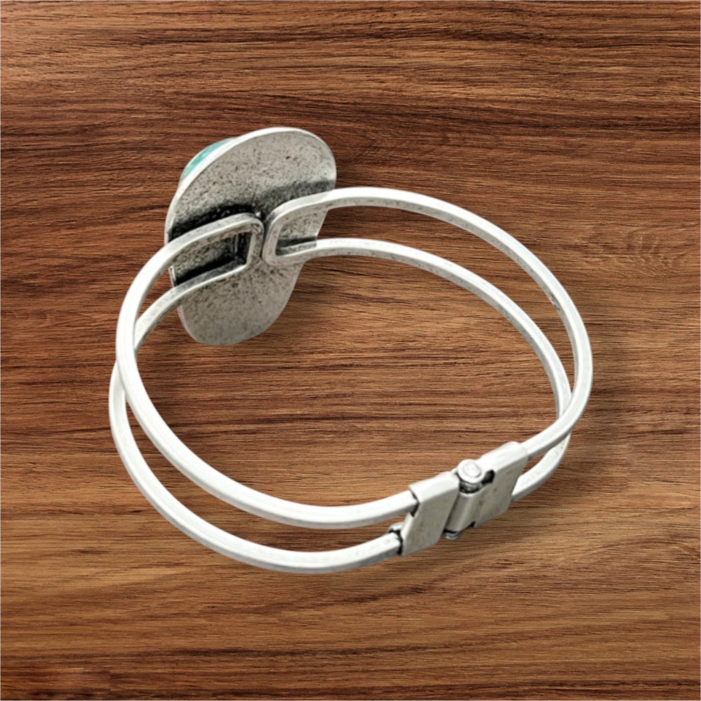 Gemstone Brass Split Shank Cuff Bracelet – 1.7" Natural Stone, Antique Silver Plated, Western Jewelry 711649