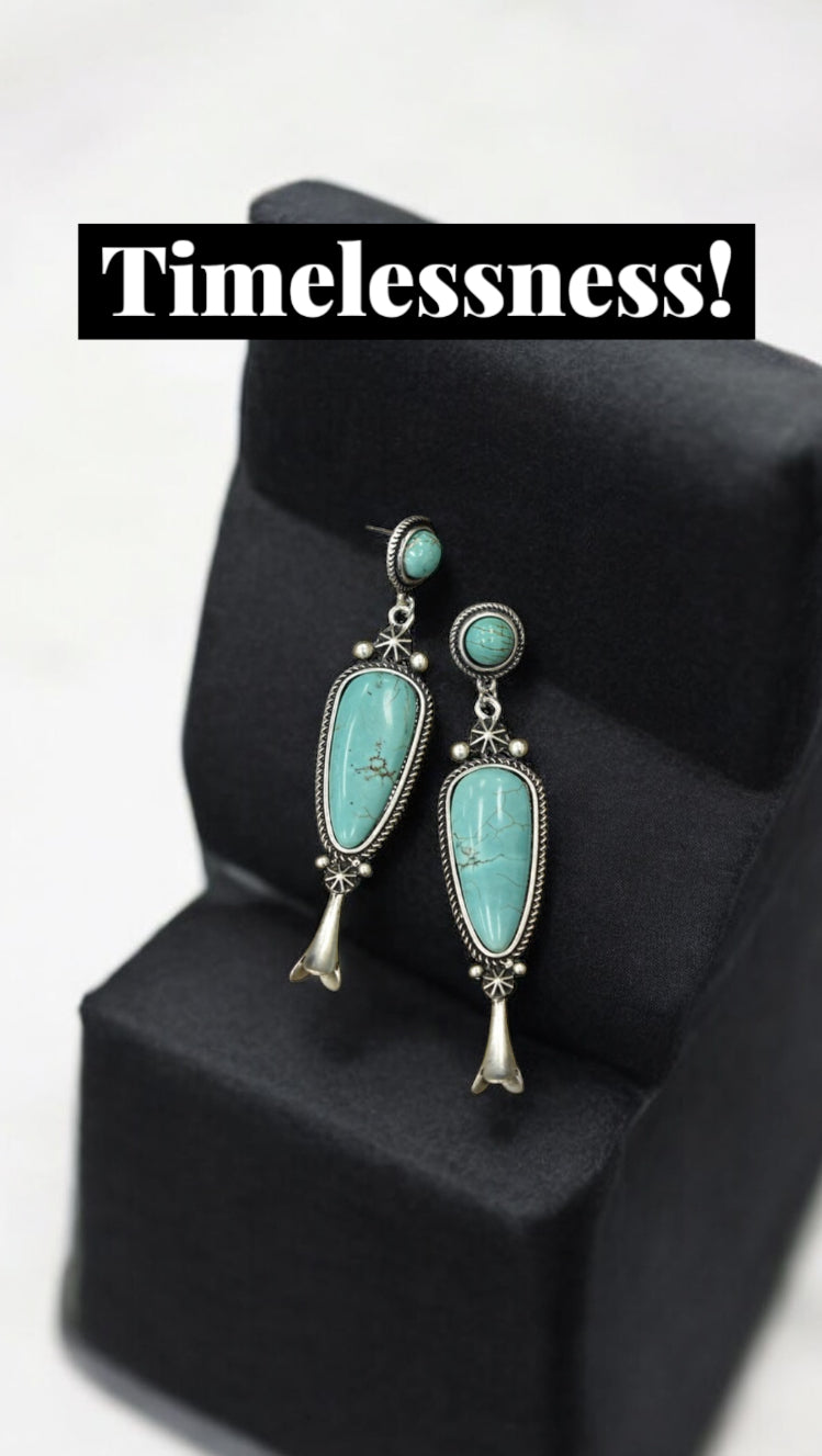 3.7" Long Squash Blossom Turquoise Post Earrings 720858