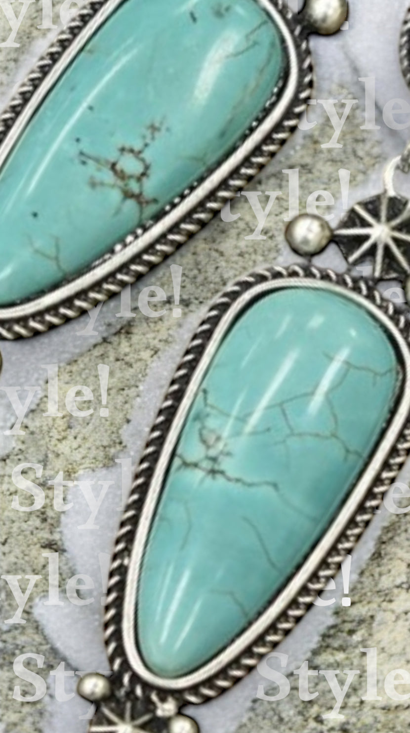 3.7" Long Squash Blossom Turquoise Post Earrings 720858
