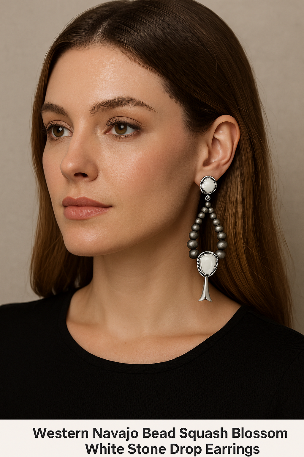 Handmade Graduated Navajo Bead Squash Blossom White Turquoise Post Earrings 723430
