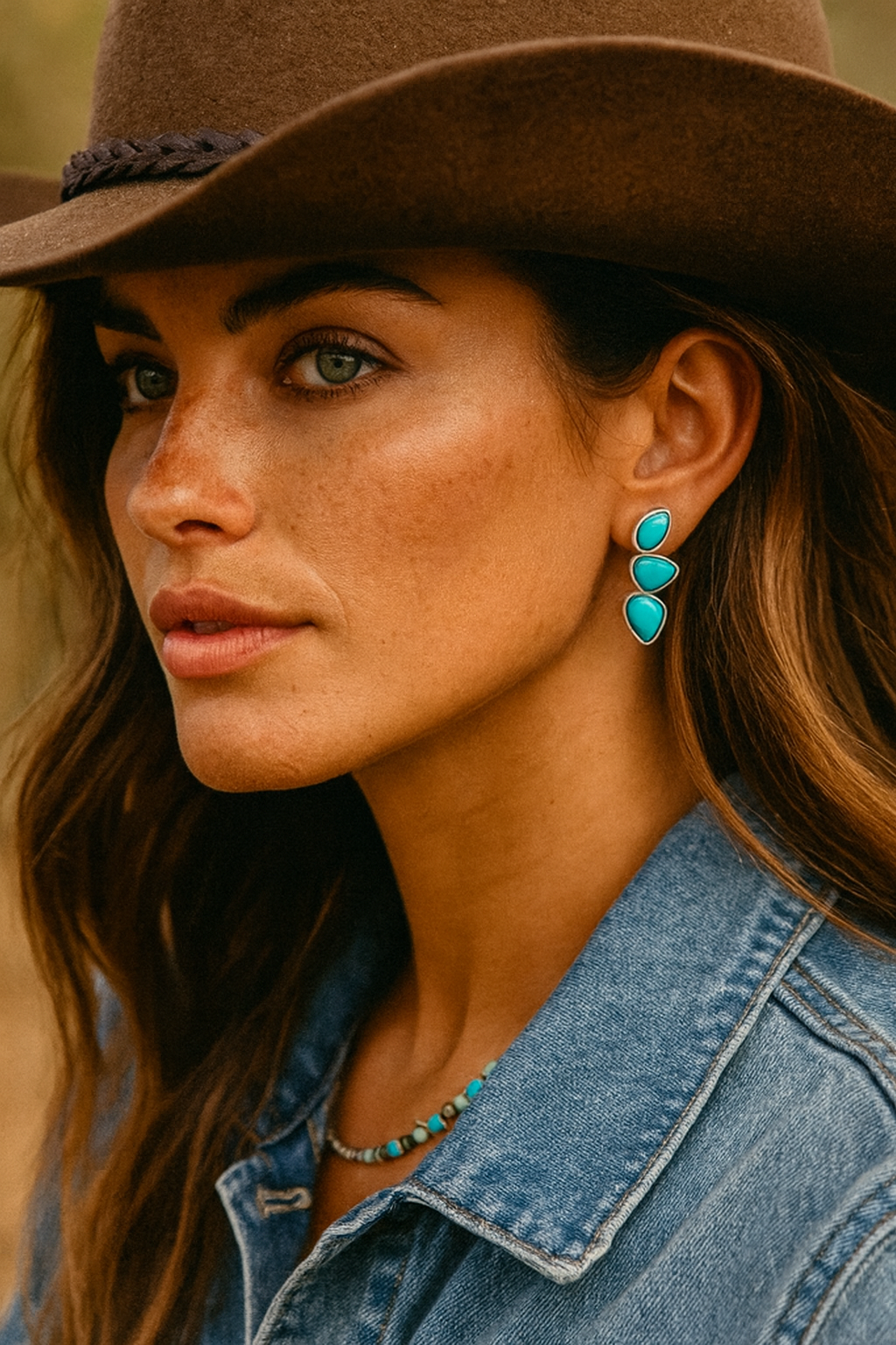 1.4" Long, Navajo Turquoise Stud Earrings – Antique Silver Plated, Western Style, Hypoallergenic 724212