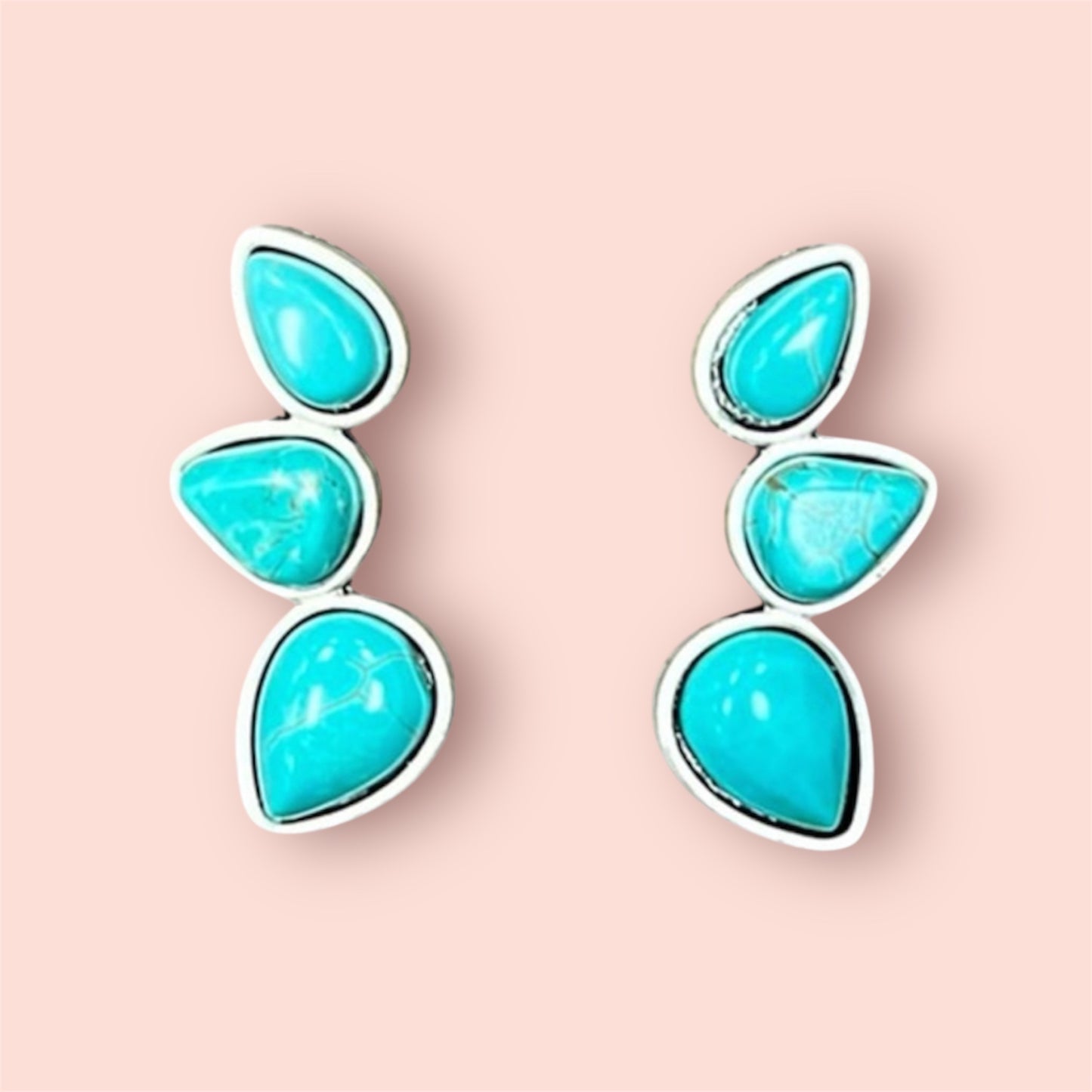 1.4" Long, Navajo Turquoise Stud Earrings – Antique Silver Plated, Western Style, Hypoallergenic 724212