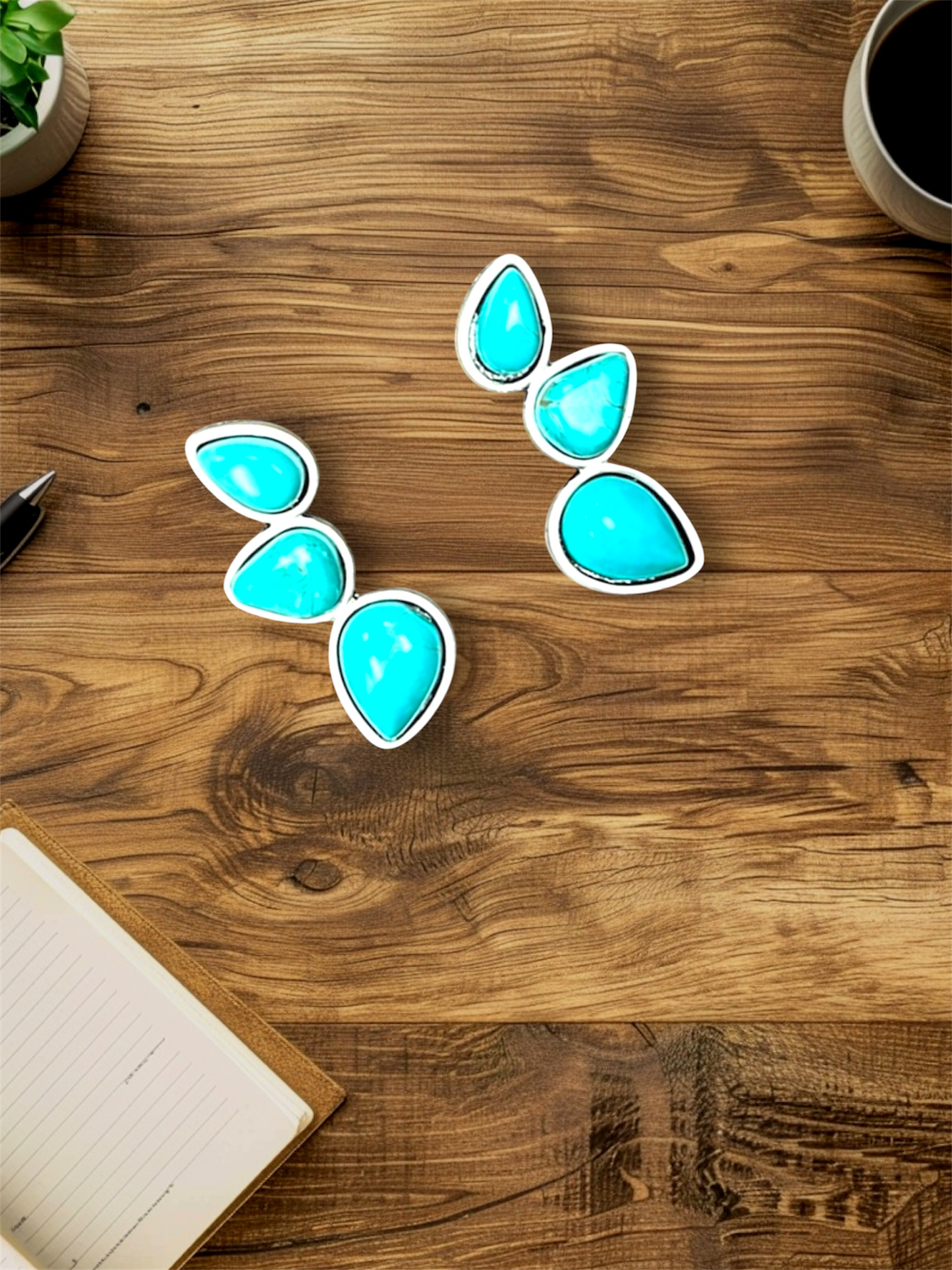 1.4" Long, Navajo Turquoise Stud Earrings – Antique Silver Plated, Western Style, Hypoallergenic 724212