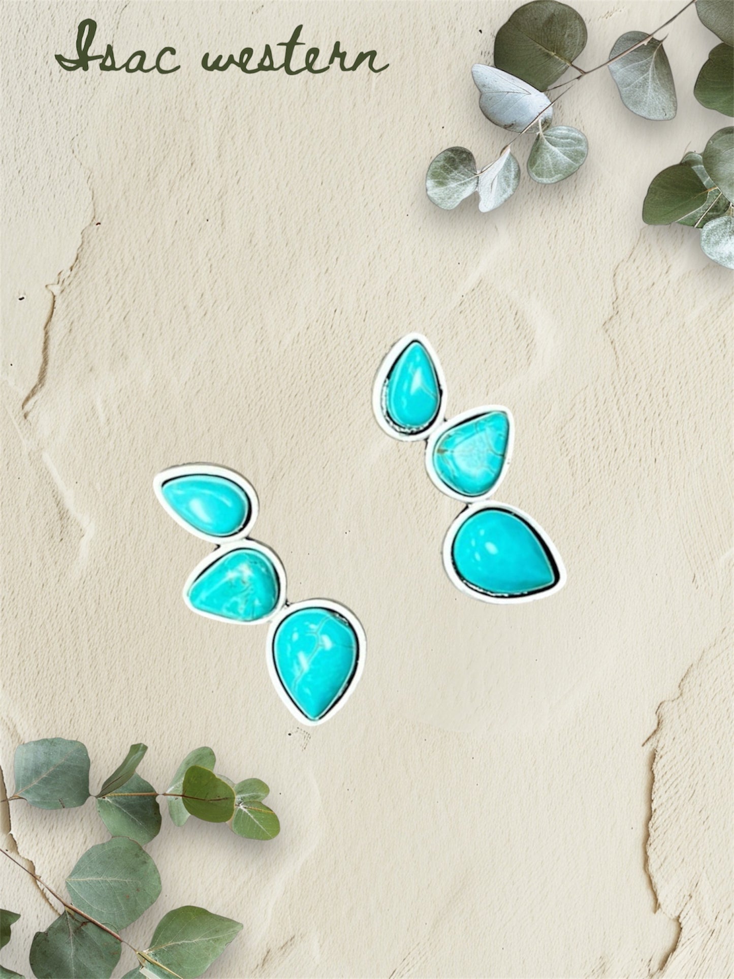 1.4" Long, Navajo Turquoise Stud Earrings – Antique Silver Plated, Western Style, Hypoallergenic 724212
