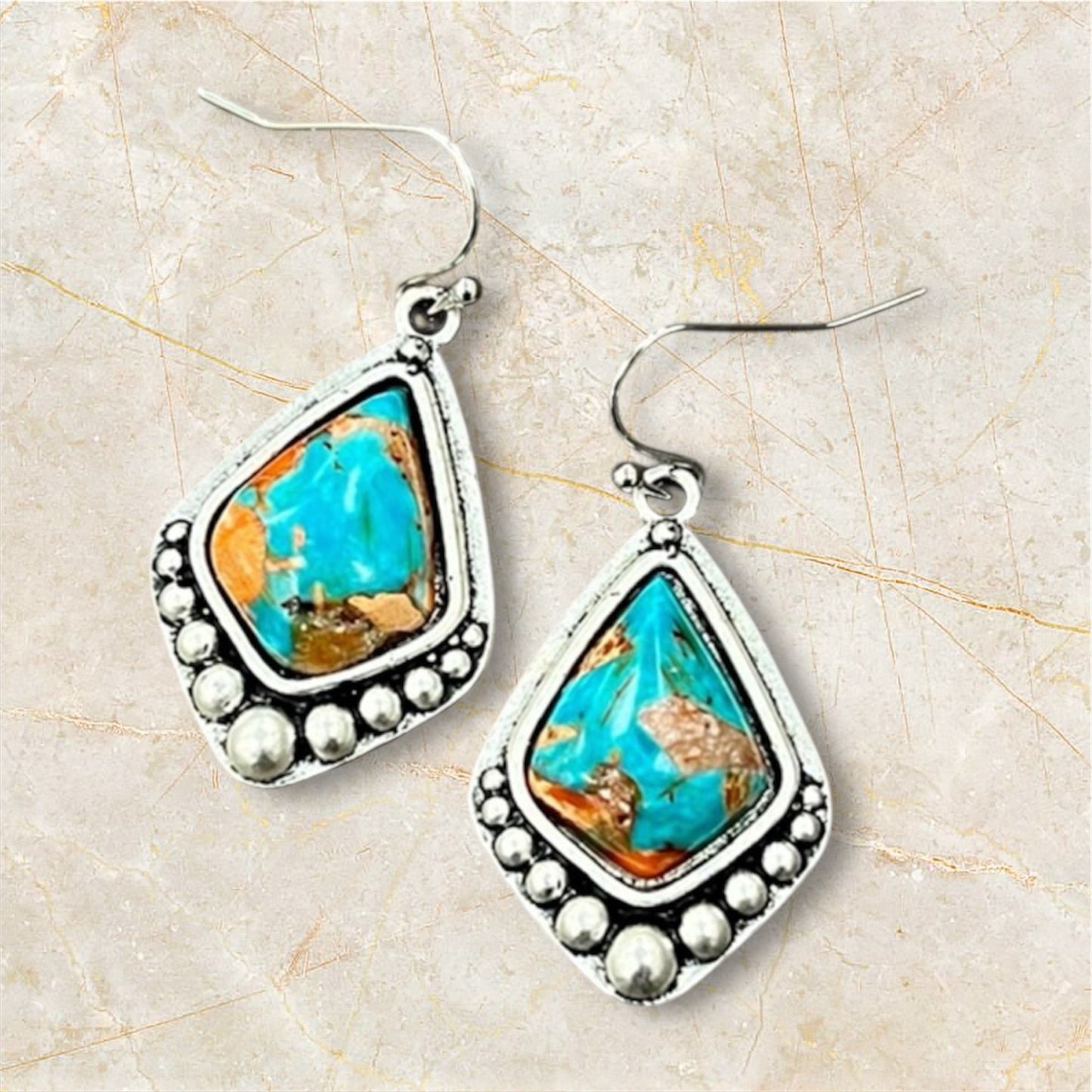 1" Long, Gemstone Earrings – Fish Hook, Antique Silver Plated, Western Jewelry, Hypoallergenic 724488