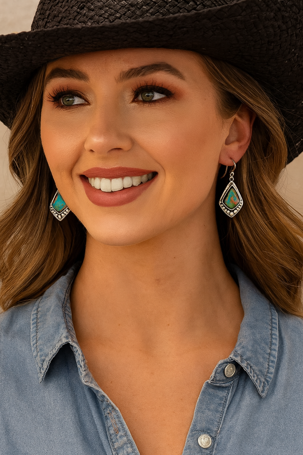 1" Long, Gemstone Earrings – Fish Hook, Antique Silver Plated, Western Jewelry, Hypoallergenic 724488