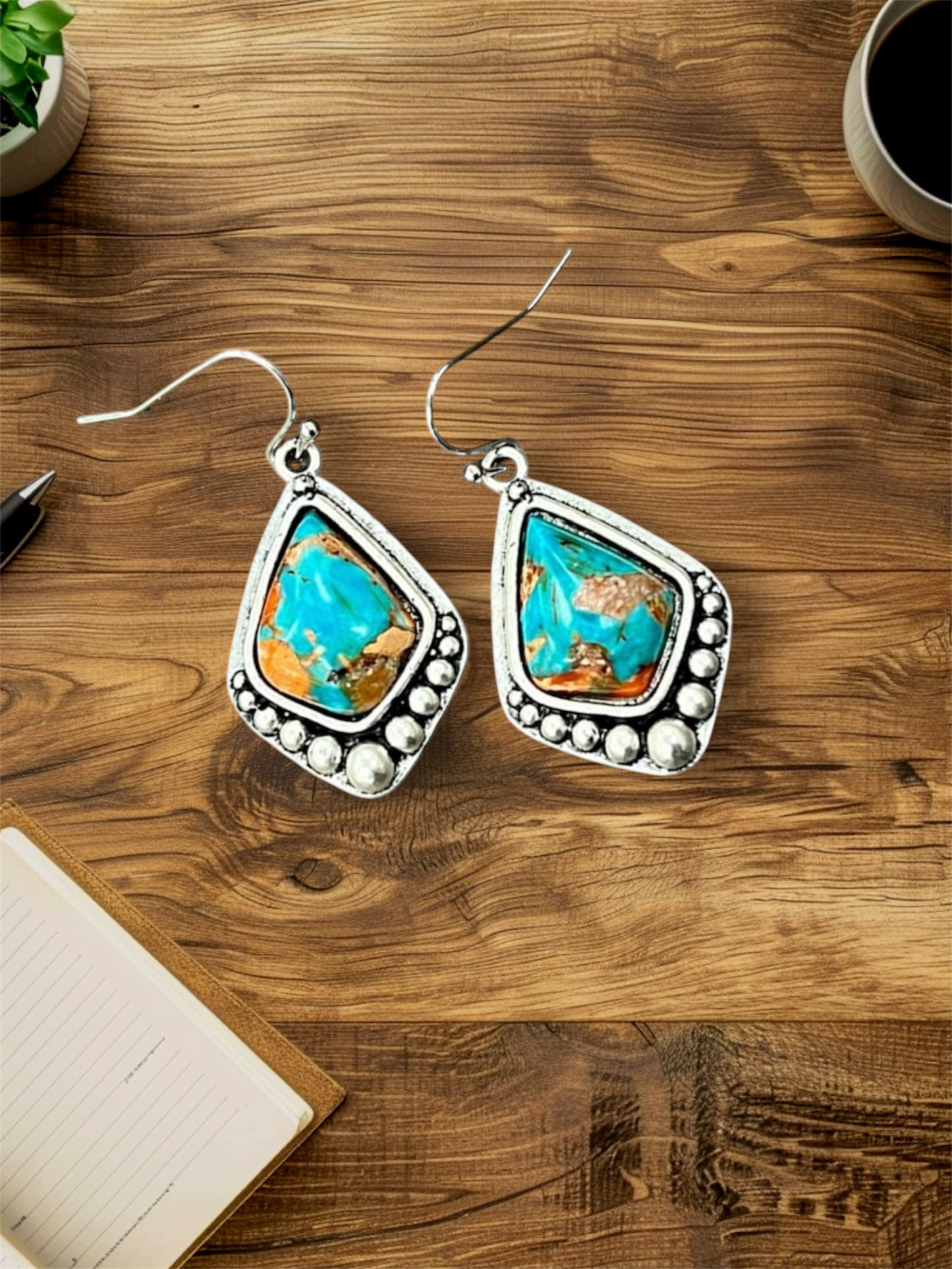 1" Long, Gemstone Earrings – Fish Hook, Antique Silver Plated, Western Jewelry, Hypoallergenic 724488