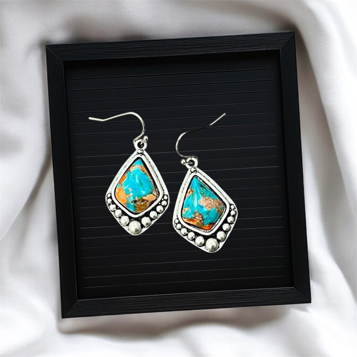1" Long, Gemstone Earrings – Fish Hook, Antique Silver Plated, Western Jewelry, Hypoallergenic 724488