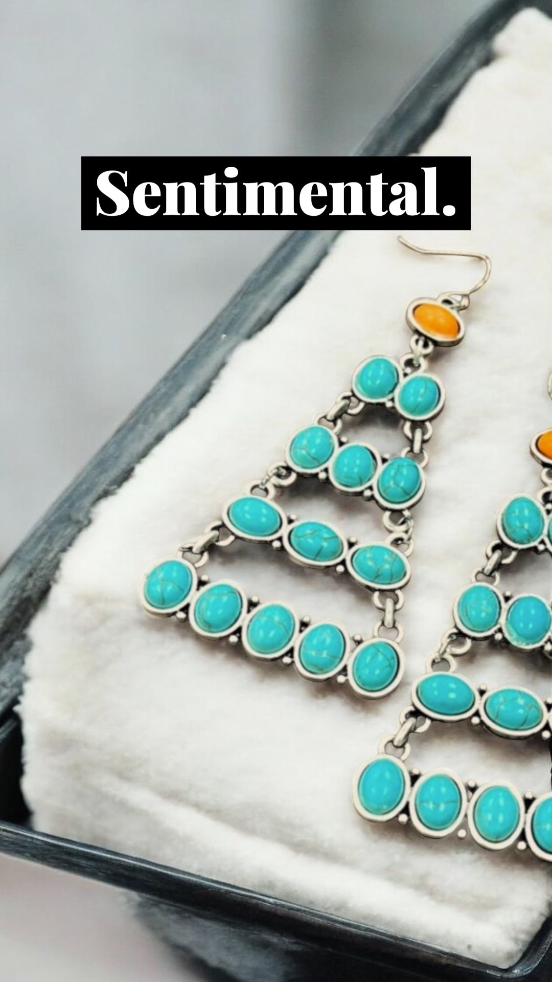 Big! 3" Long, Navajo Synthetic Turquoise Earrings – Western Boho Style, Antique Silver Plate(724677)