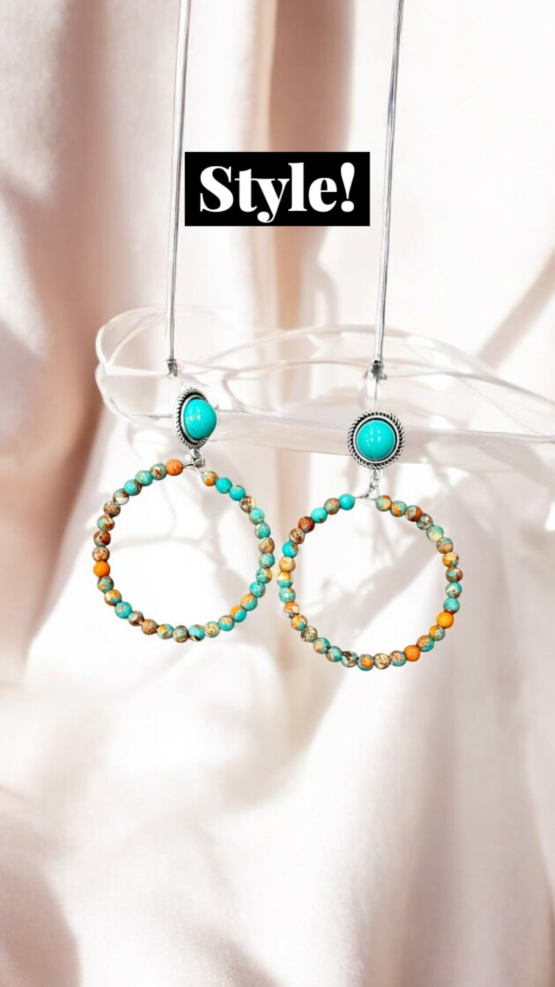 Handmade Round Gemstone Hoop Post Earrings(725257)