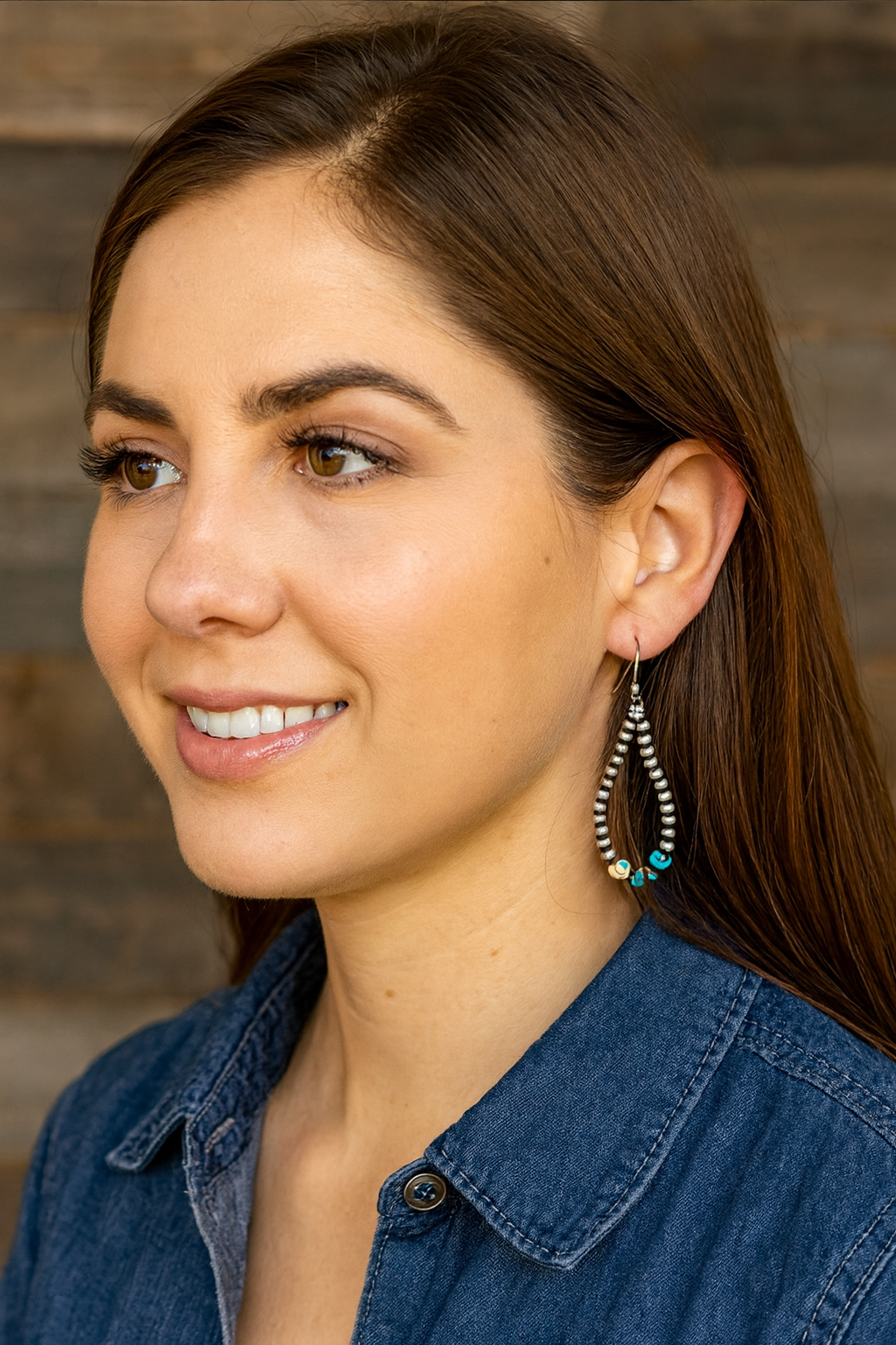 2" Long, Handmade 6mm Heart Gemstone & Navajo Bead Earrings – Lightweight, Western Style, Hypoallergenic 726193