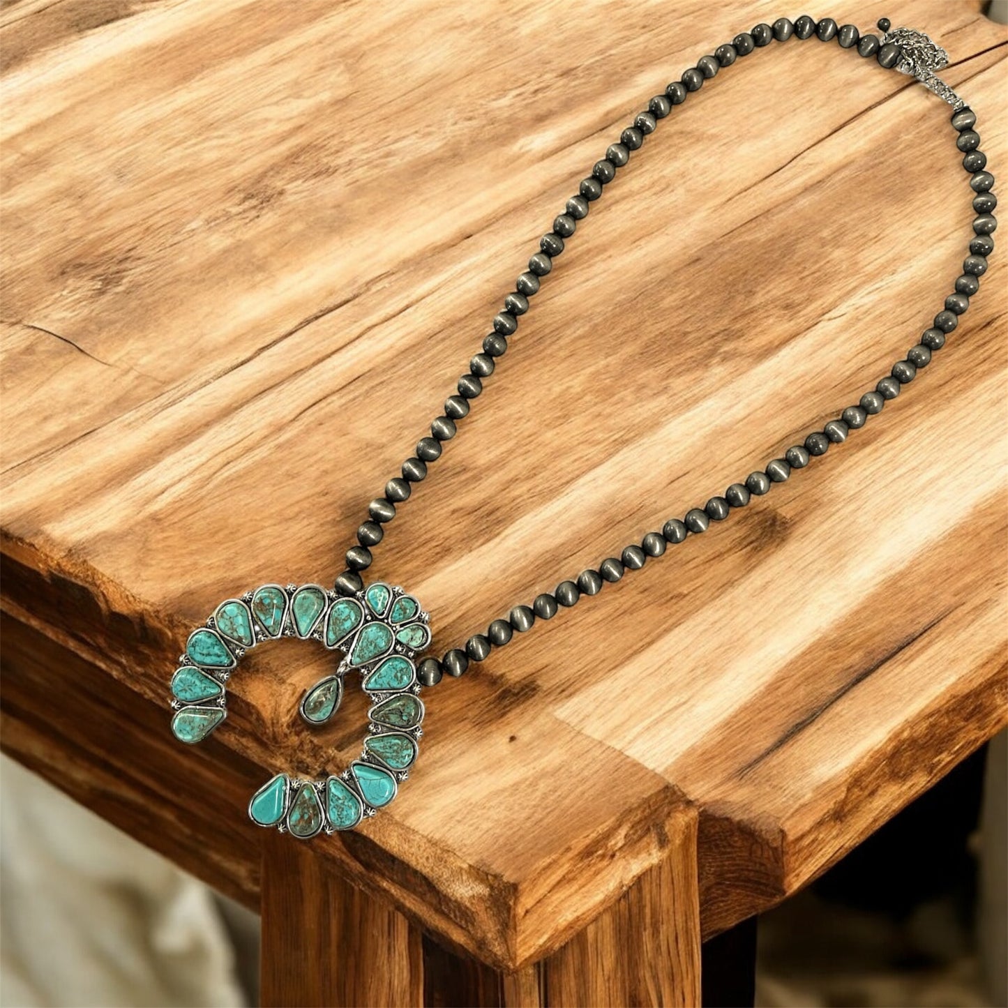 30" to 35" Long Handmade Squash Naja Turquoise Necklace 732086