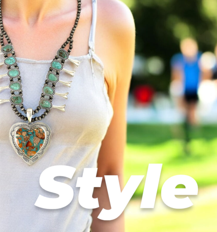 32" Long Handmade Full Squash Blossom Turquoise Necklace – Heart Pendant 732530-1