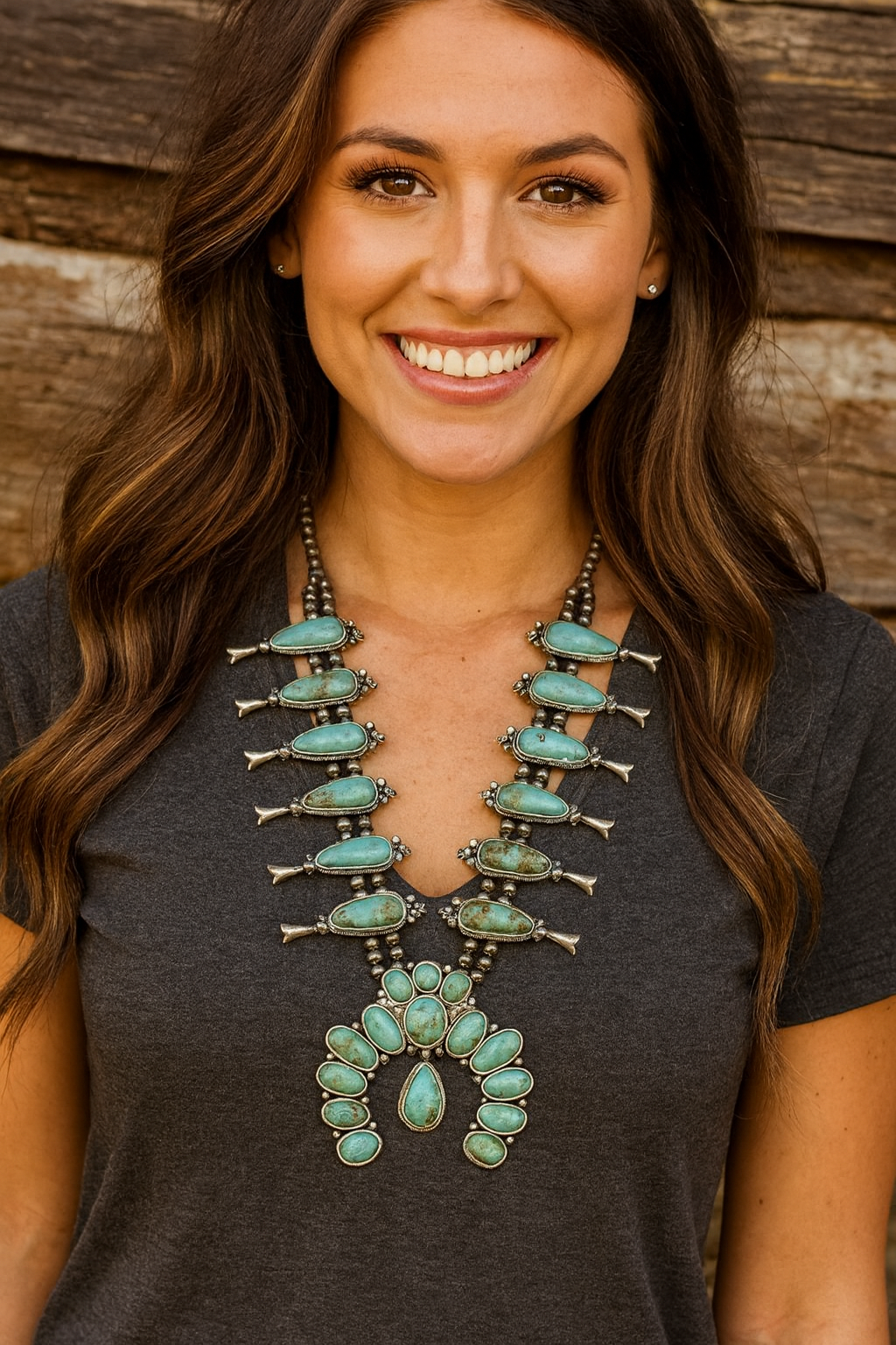 32" Long Handmade Full Squash Blossom Turquoise Necklace 732541