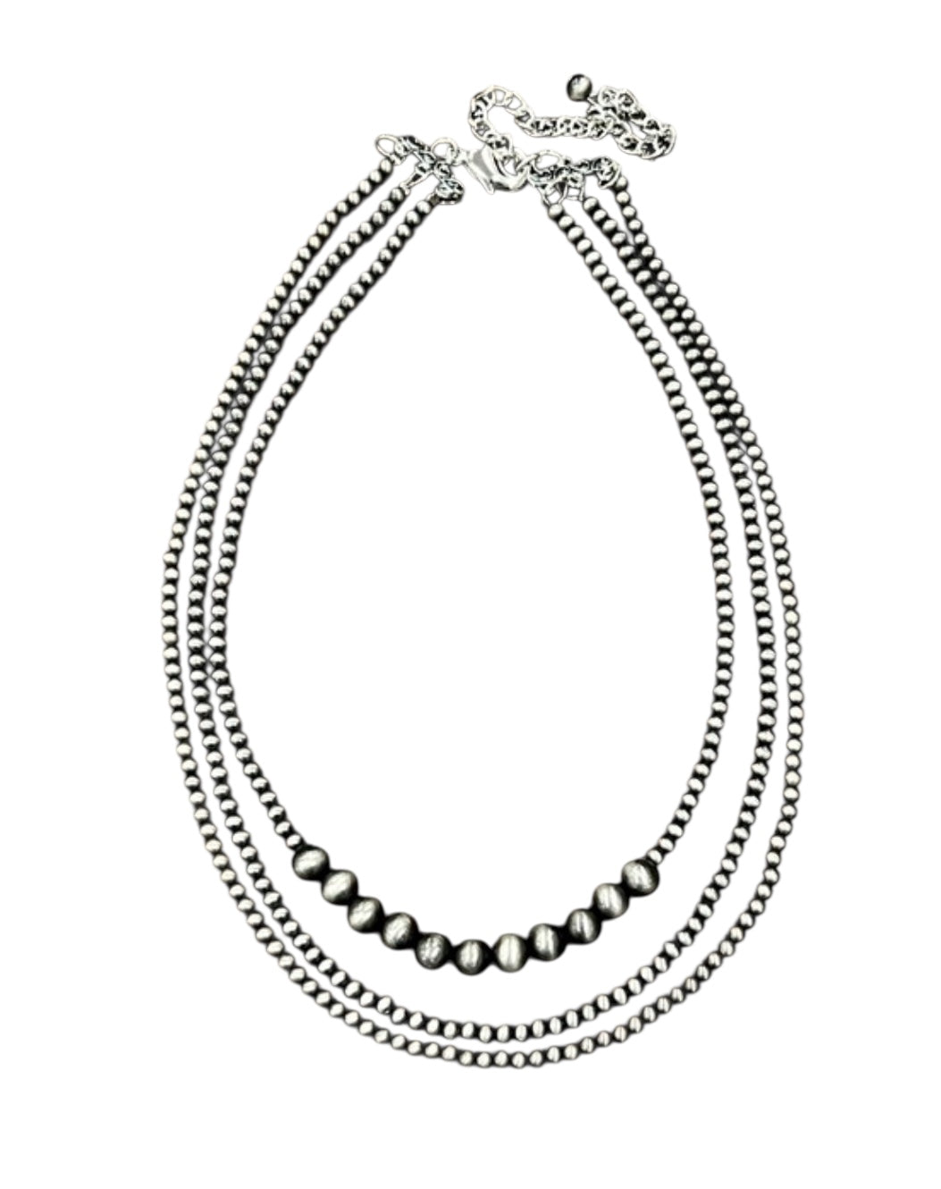 17" to 22" Long, Handmade 3-Strand Navajo Bead Necklace 733886