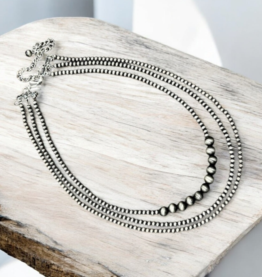 17" to 22" Long, Handmade 3-Strand Navajo Bead Necklace 733886
