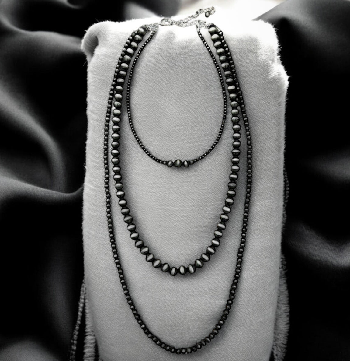 30" to 35" Extra-Long, Handmade 3-Strand Navajo Bead Necklace 735531