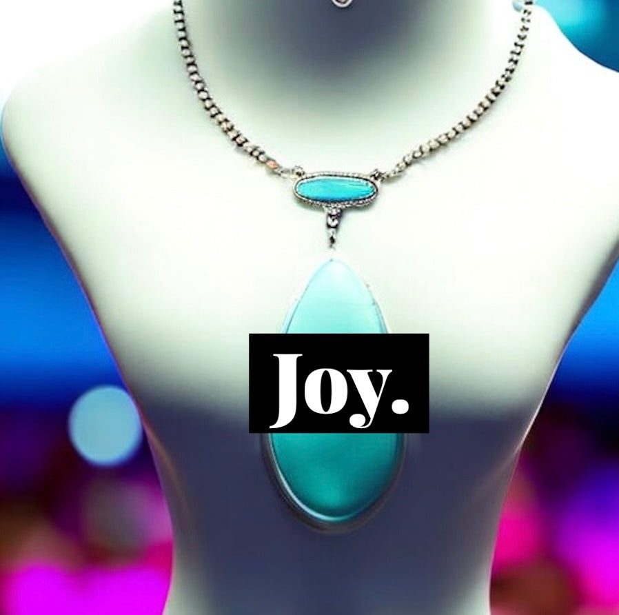 Handmade 4mm Navajo Bead Necklace Set With Genuine Turquoise Pendant & Matching Earrings 736148