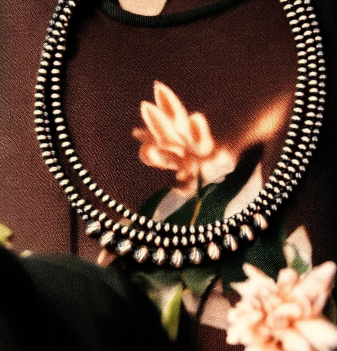 17" to 22" Long, Handmade 3-Strand Copper Navajo Bead Necklace 736408