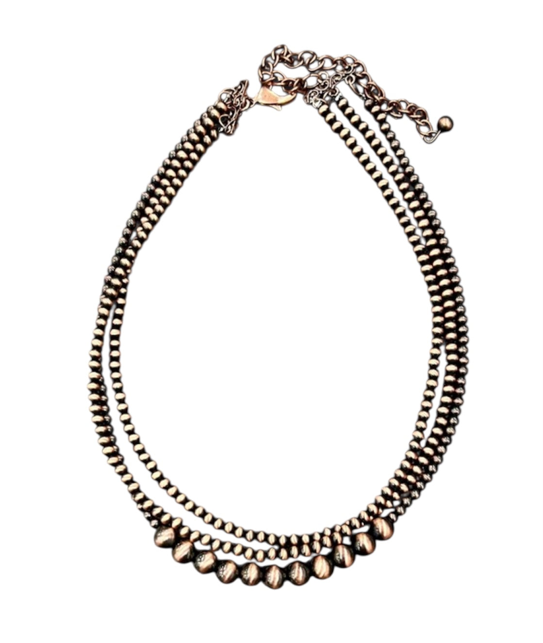 17" to 22" Long, Handmade 3-Strand Copper Navajo Bead Necklace 736408