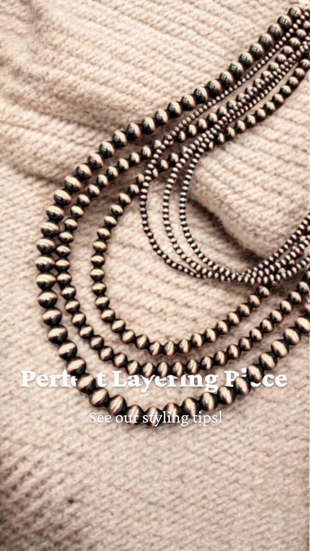 Long, Handmade 6-Strand Copper Navajo Bead Necklace, Layered Western Cowgirl Jewelry, Boho Southwestern Statement Necklace736611