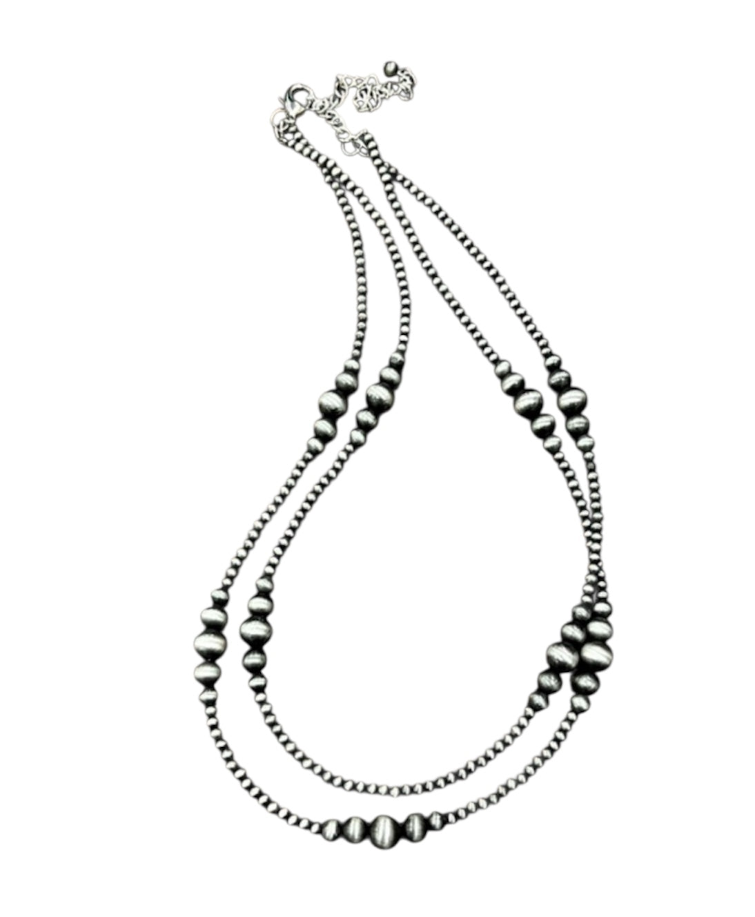 22" to 27" Long, Handmade 2-Strand Clustered Navajo Bead Necklace 736907