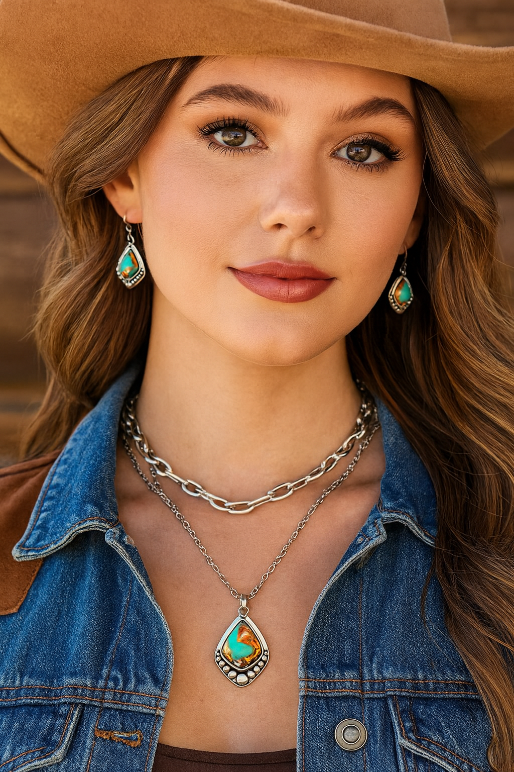 16" to 21" Long, 2-Strand Gemstone Necklace – Layered Chains with 1.2" Pendant, Western Jewelry, Hypoallergenic 737429