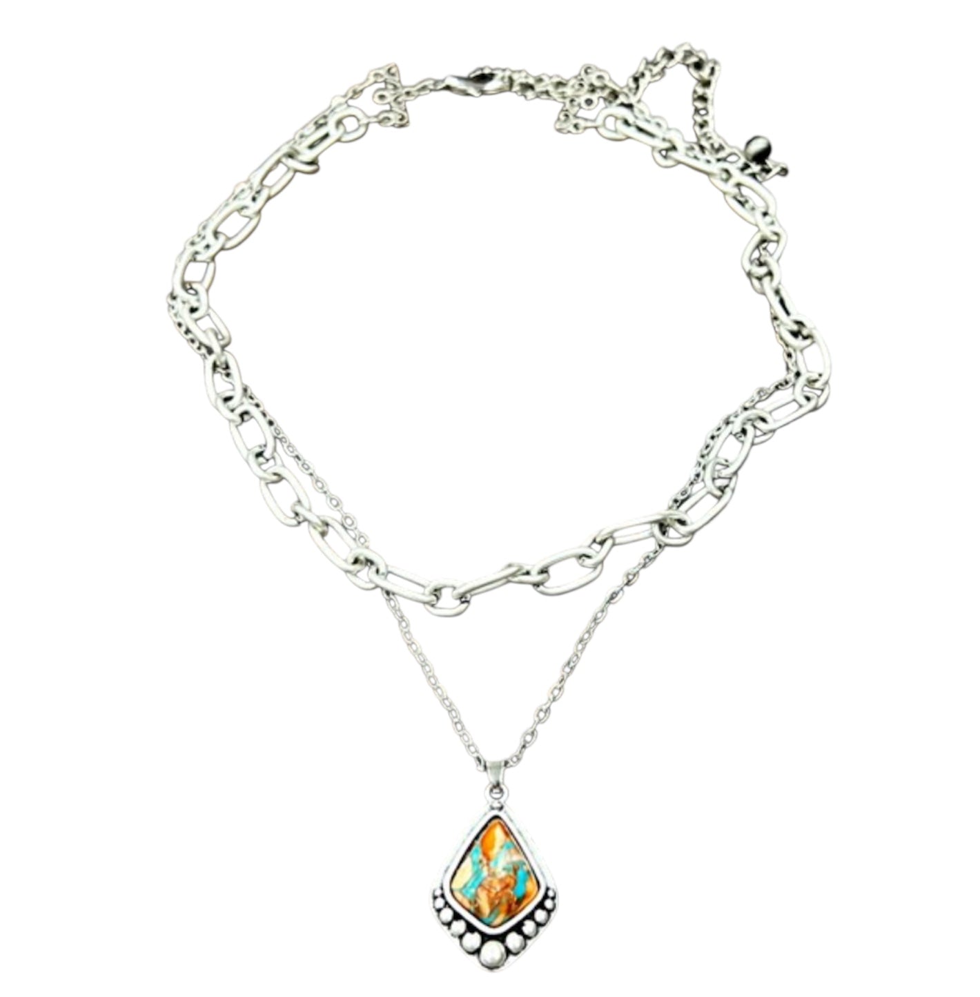 16" to 21" Long, 2-Strand Gemstone Necklace – Layered Chains with 1.2" Pendant, Western Jewelry, Hypoallergenic 737429