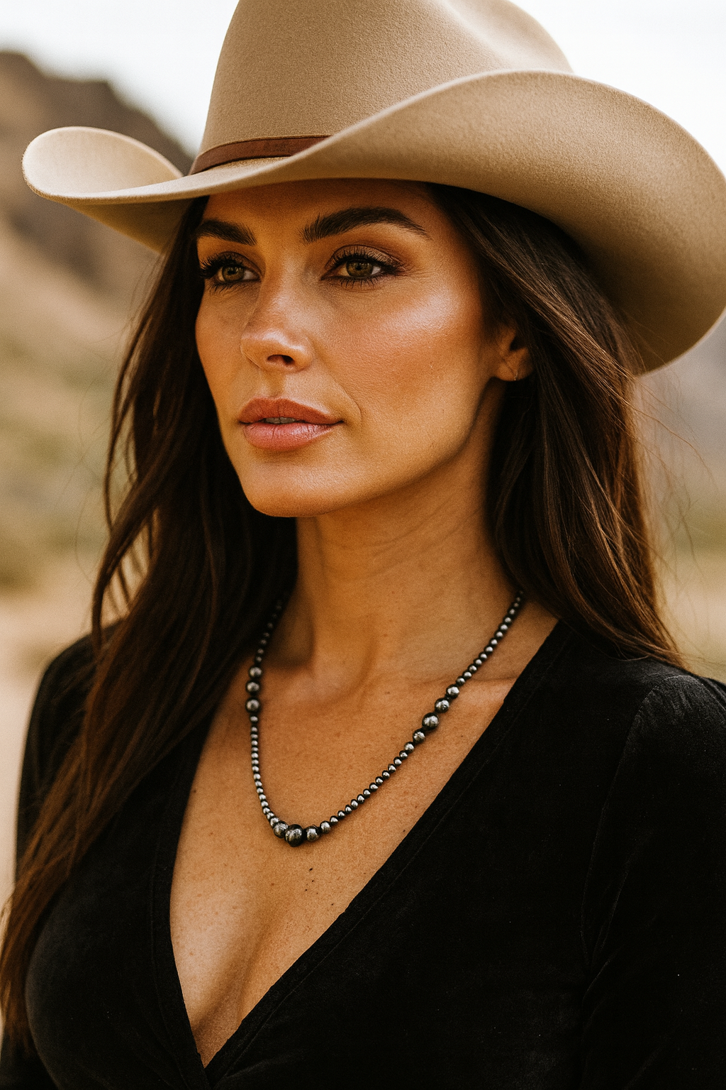 22" to 27" Long, Handmade Clustered Polish Navajo Bead Necklace – 4mm to 10mm Beads, Lightweight, Western Jewelry 738101