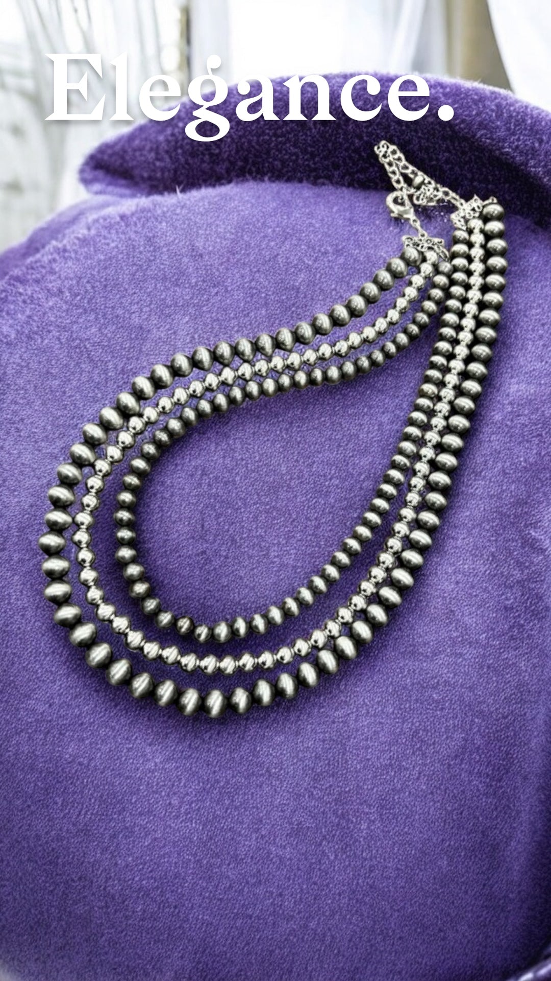 Handmade 3-Strand Silver & Navajo Bead Necklace, Western Boho Cowgirl Jewelry, Layered Polished Silver Bead Necklace 738350