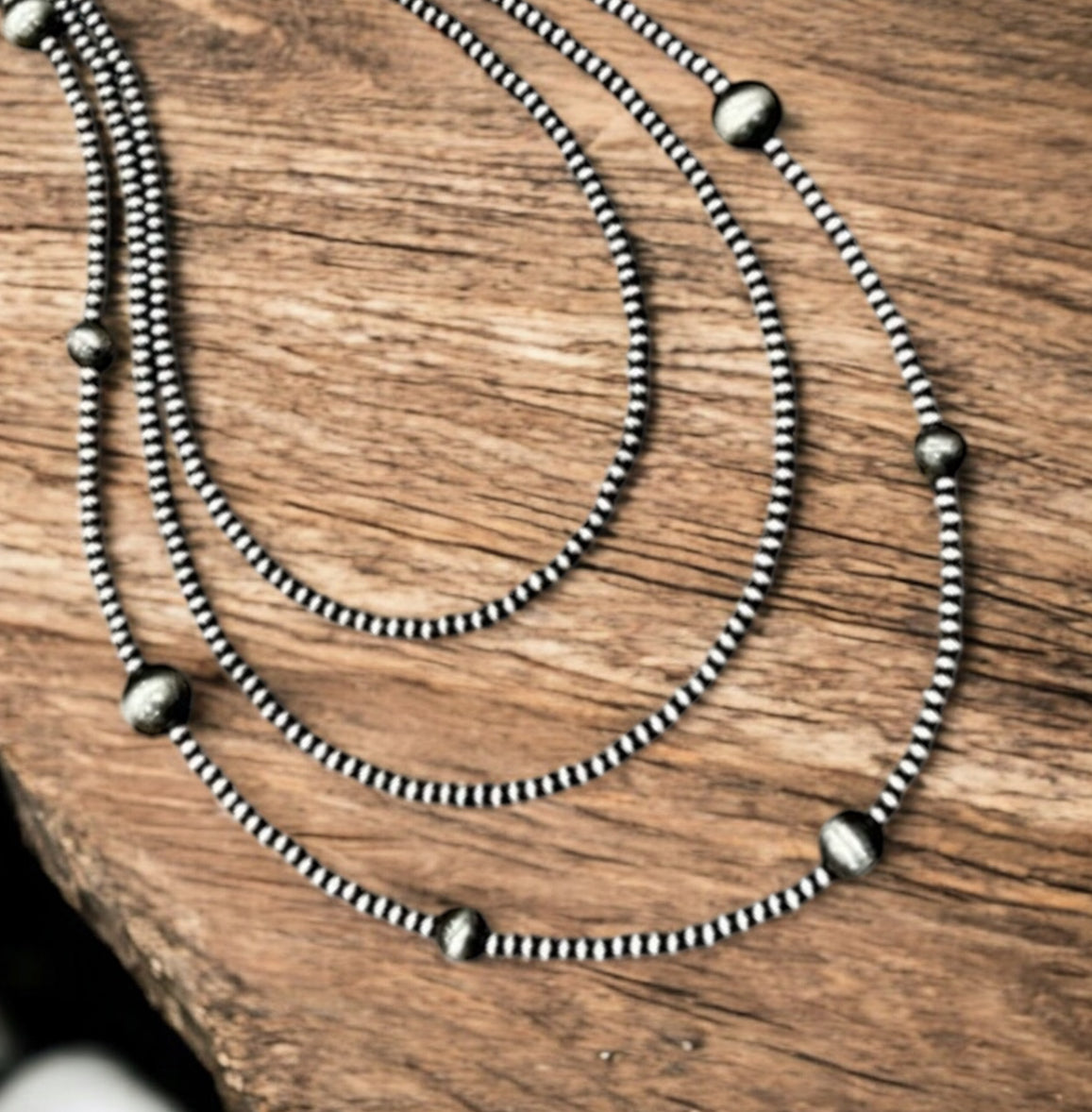 34" to 39" Extra-Long, Handmade 3-Strand Navajo Bead Necklace 739223