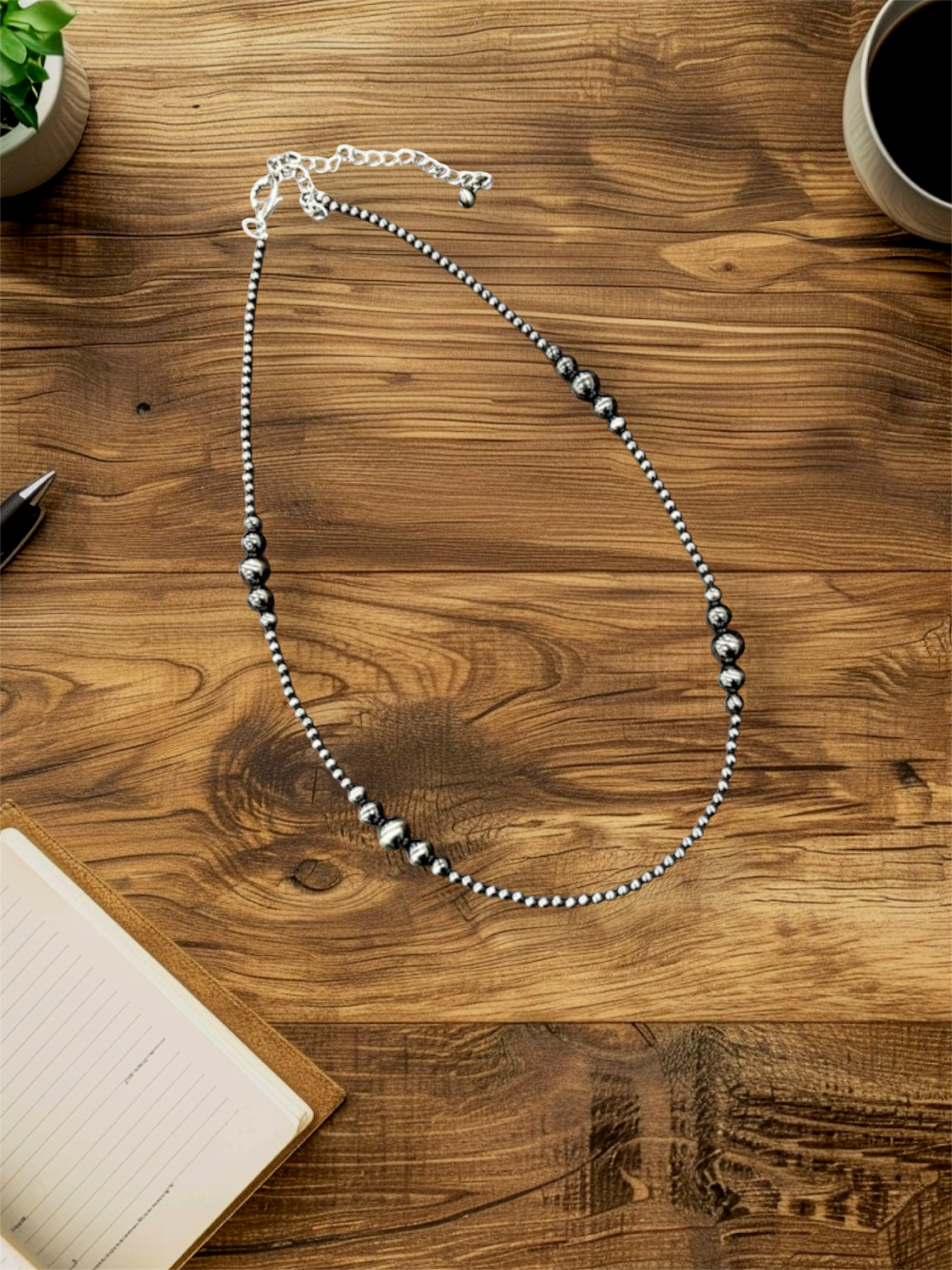 22" to 27" Long, Handmade Clustered Polish Navajo Bead Necklace – 4mm to 10mm Beads, Lightweight, Western Jewelry 739450