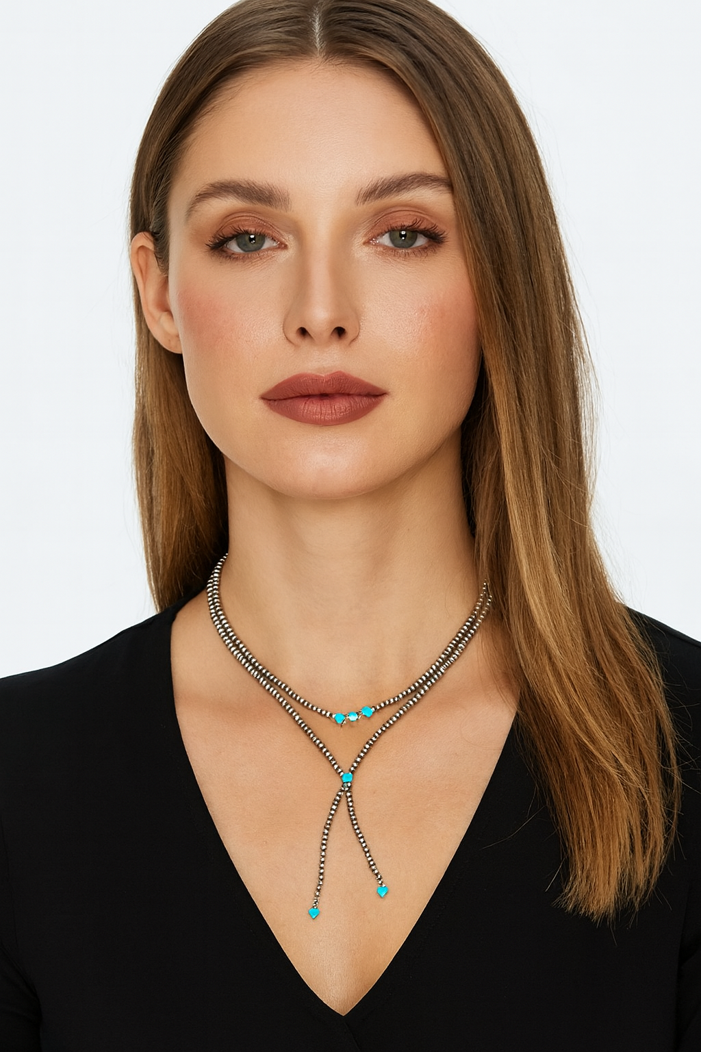 Handmade 2-Strand Navajo Bead Necklace with Heart Gemstone 739467