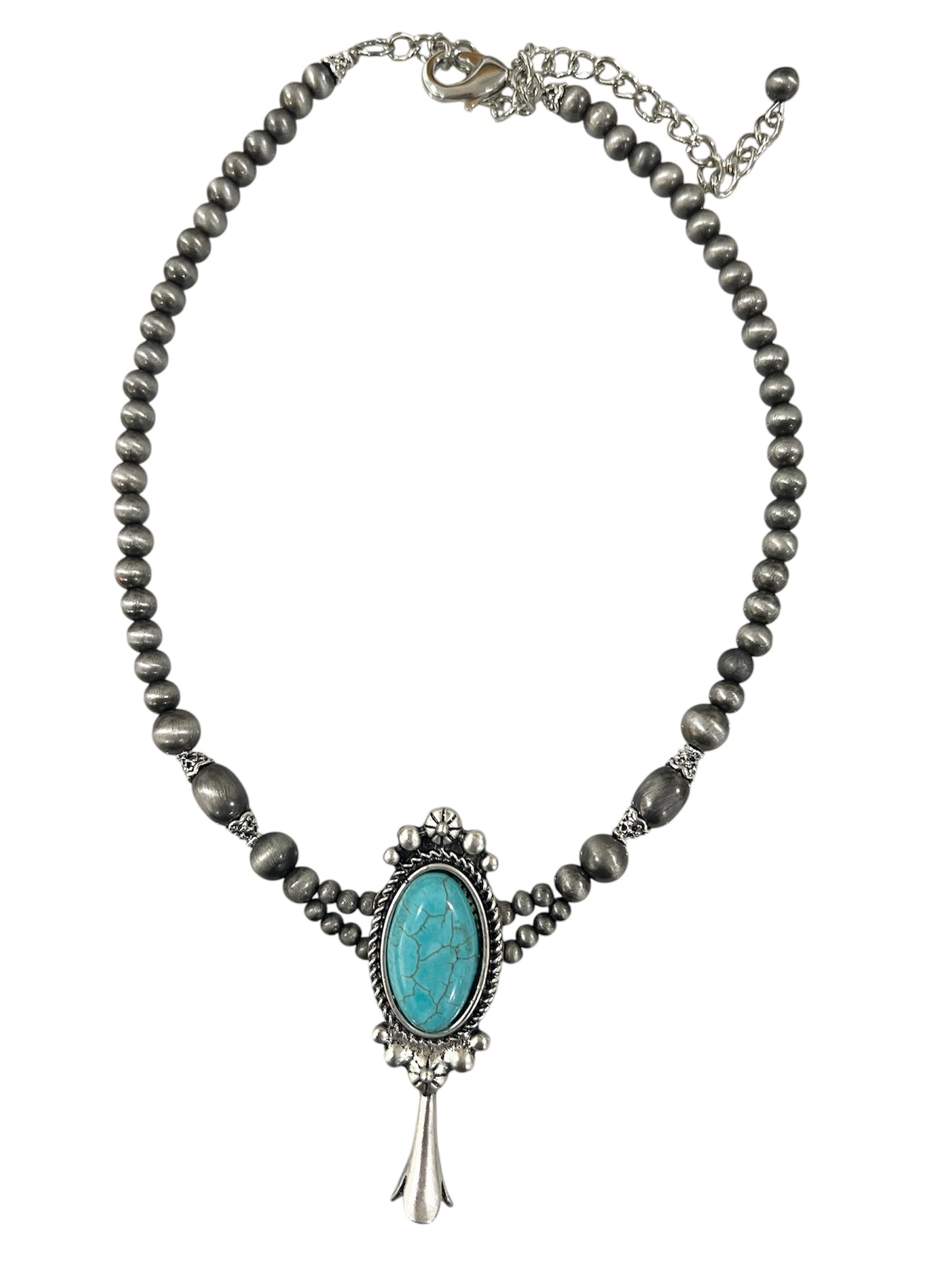 15"–20" Handmade Navajo Bead Necklace with Squash Naja Turquoise Pendant 739631