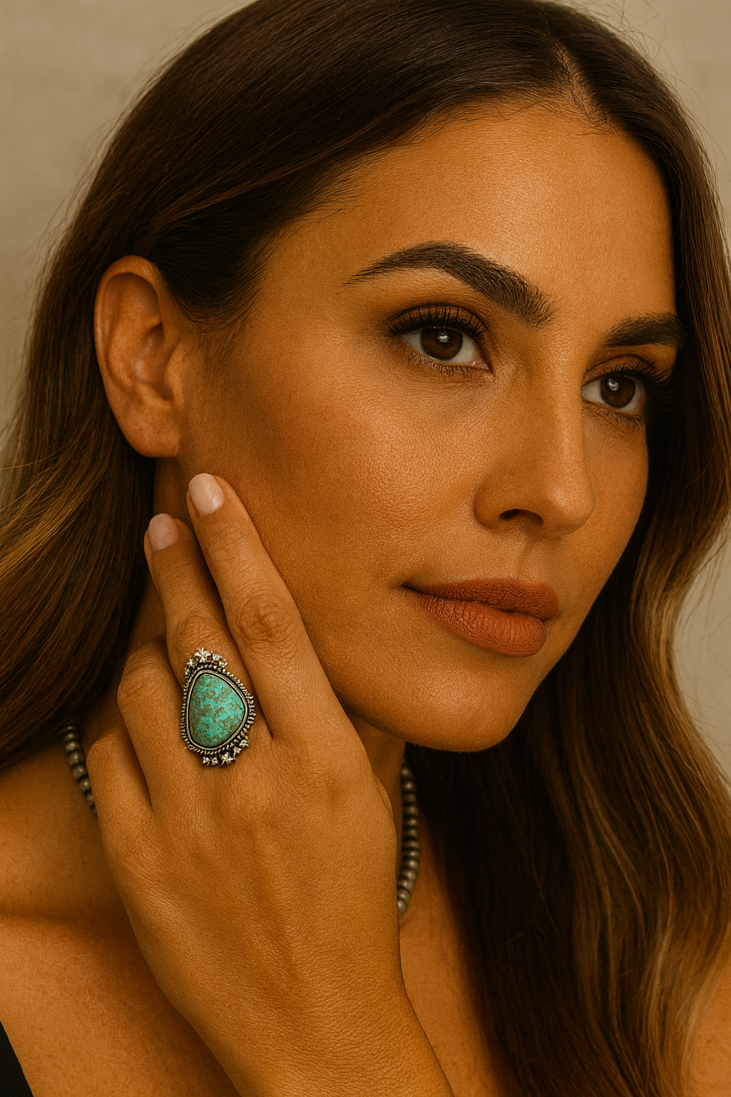 Big! 1.5" Long Turquoise Adjustable Ring, Brass Dual Band 750223