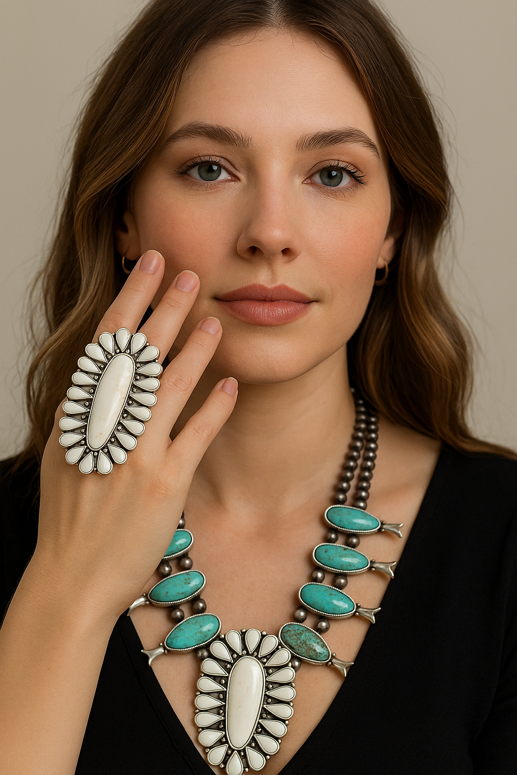 Monster Size! Navajo White Turquoise Ring – Brass Dual Adjustable Band 750332