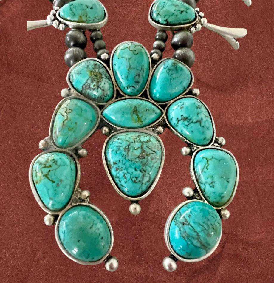 Handmade Squash Blossom Turquoise Necklace 733984
