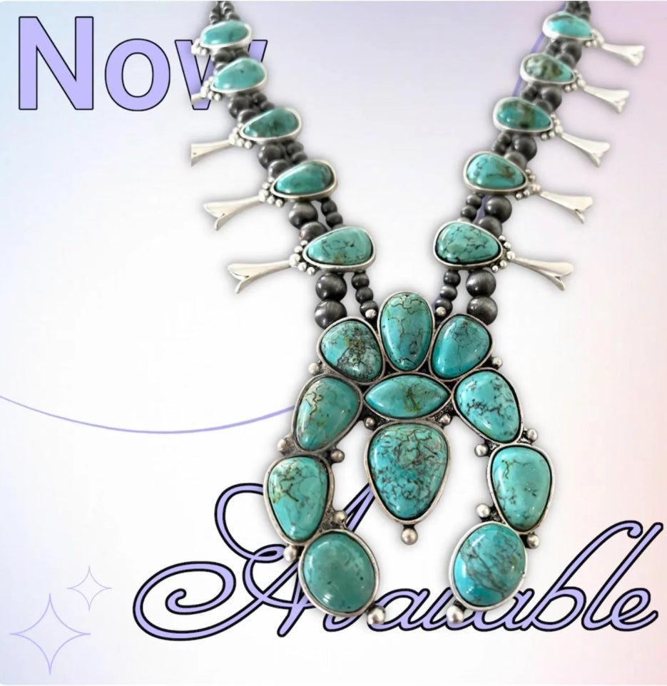 Handmade Squash Blossom Turquoise Necklace 733984