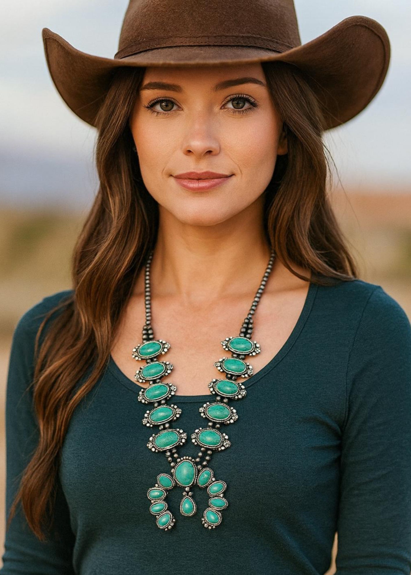 30-inch Squash Blossom Turquoise Necklace 731820