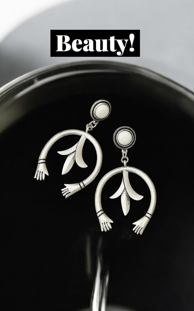 2.5" Long, Squash Blossom White Turquoise Post Earrings 720967