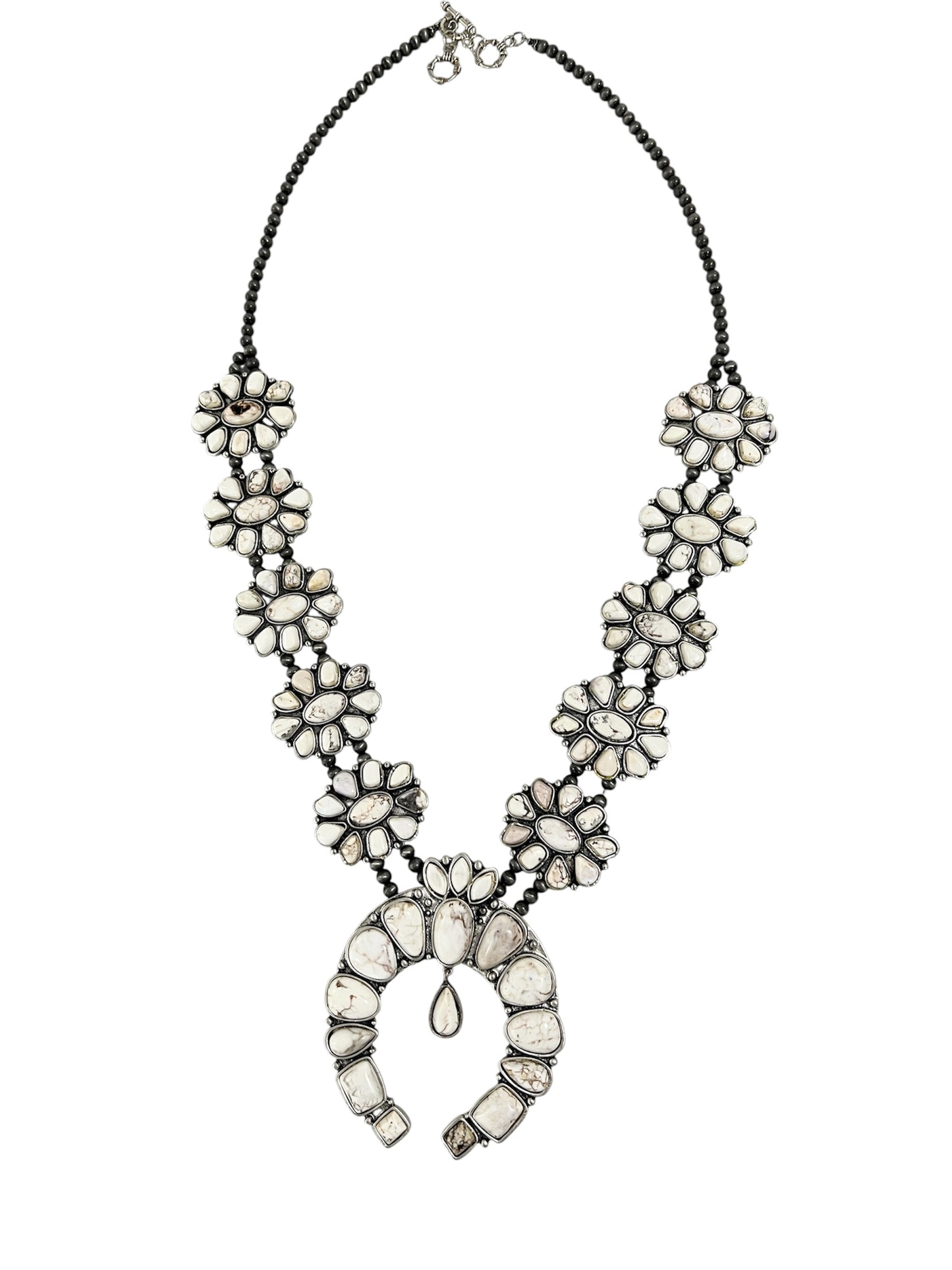 Monster Full Squash Blossom White Turquoise Necklace – Western Navajo Style Statement Jewelry 732034