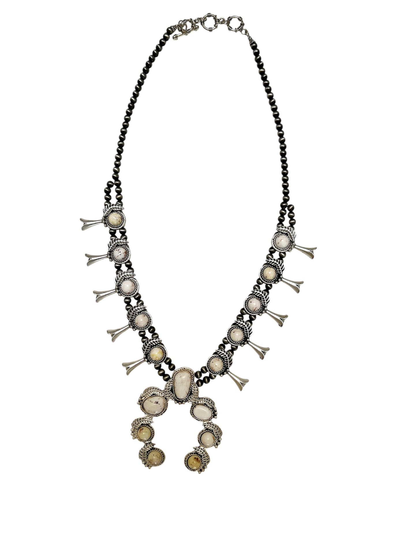24 Inch Long Squash Blossom White Turquoise Necklace 732630