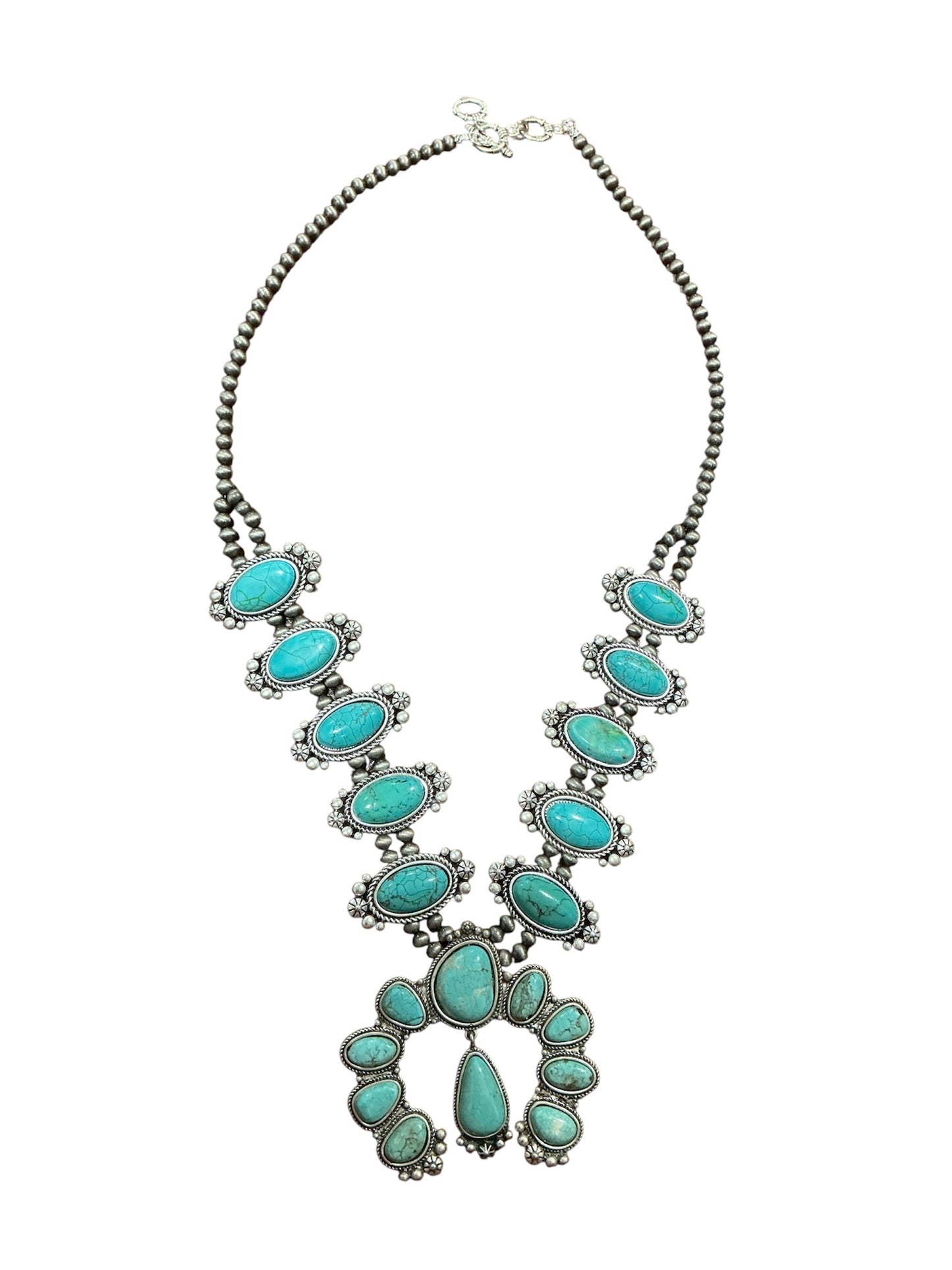 30-inch Squash Blossom Turquoise Necklace 731820