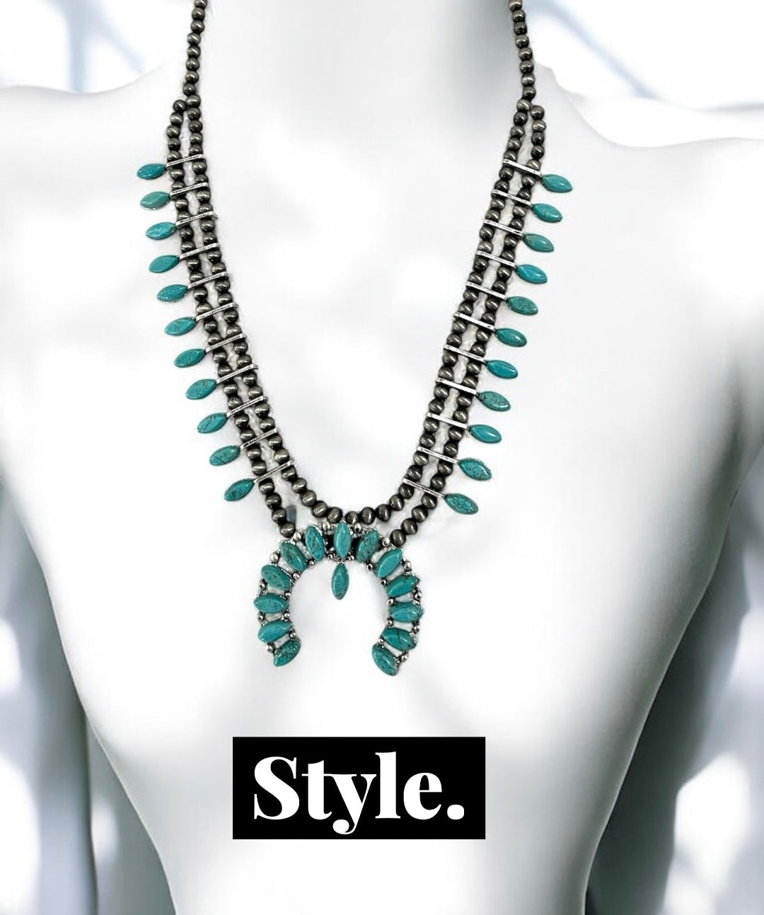 Handmade Squash Blossom Turquoise Necklace 630993