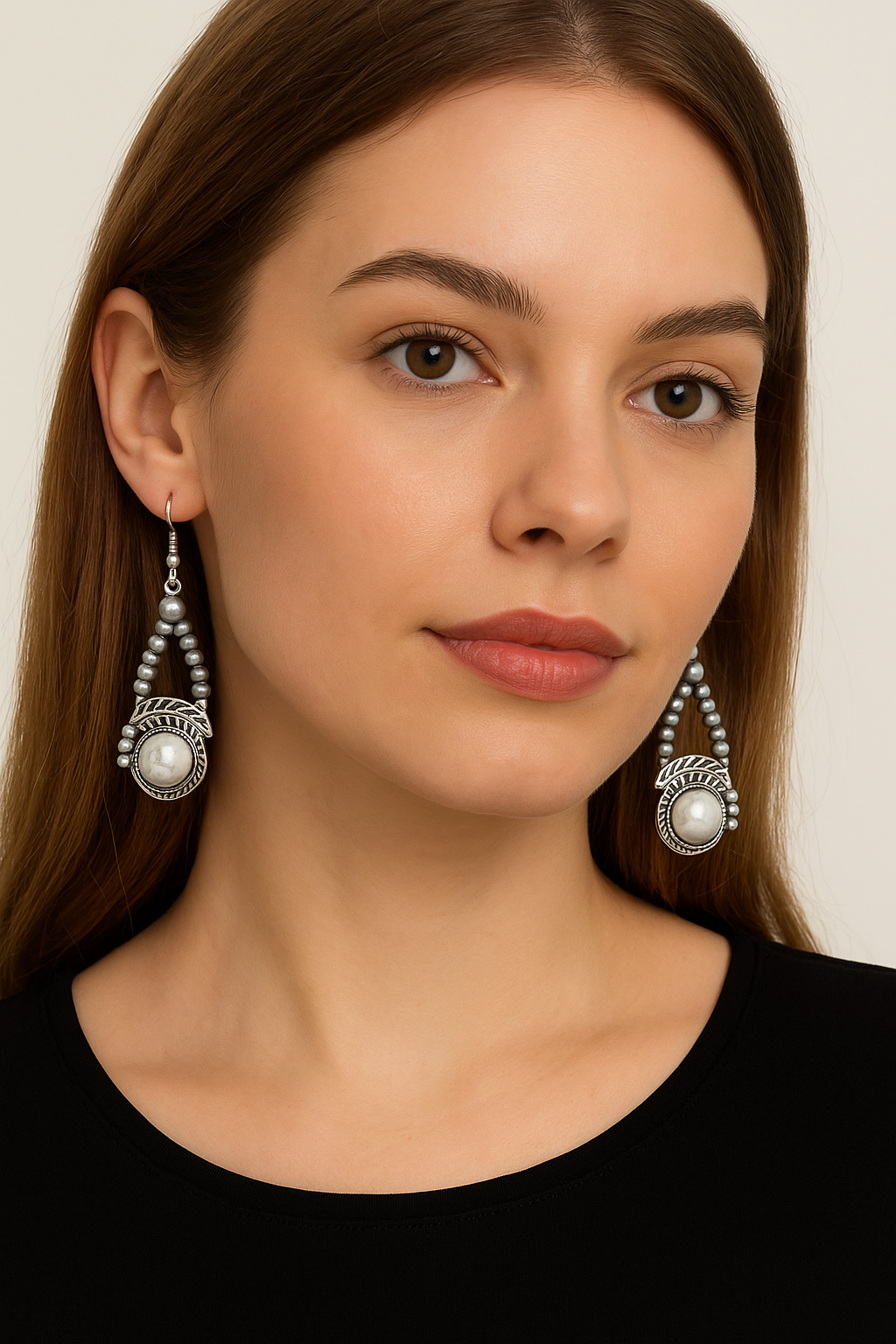 Handmade White Turquoise Navajo Bead Squash Blossom Earrings