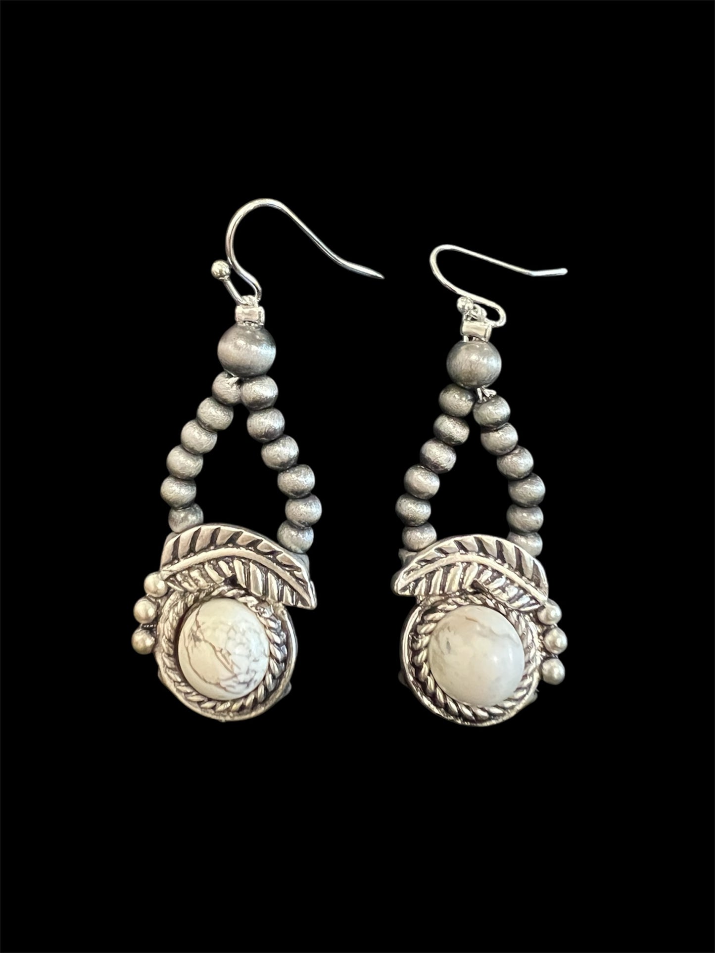 Handmade White Turquoise Navajo Bead Squash Blossom Earrings