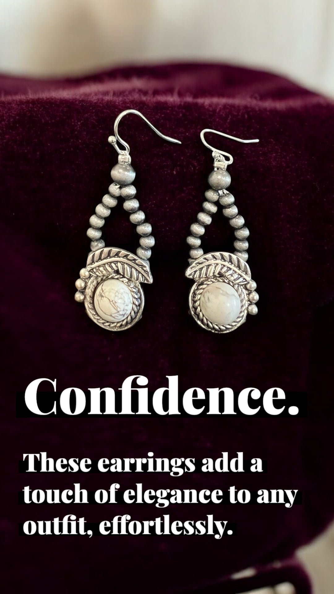 Handmade White Turquoise Navajo Bead Squash Blossom Earrings