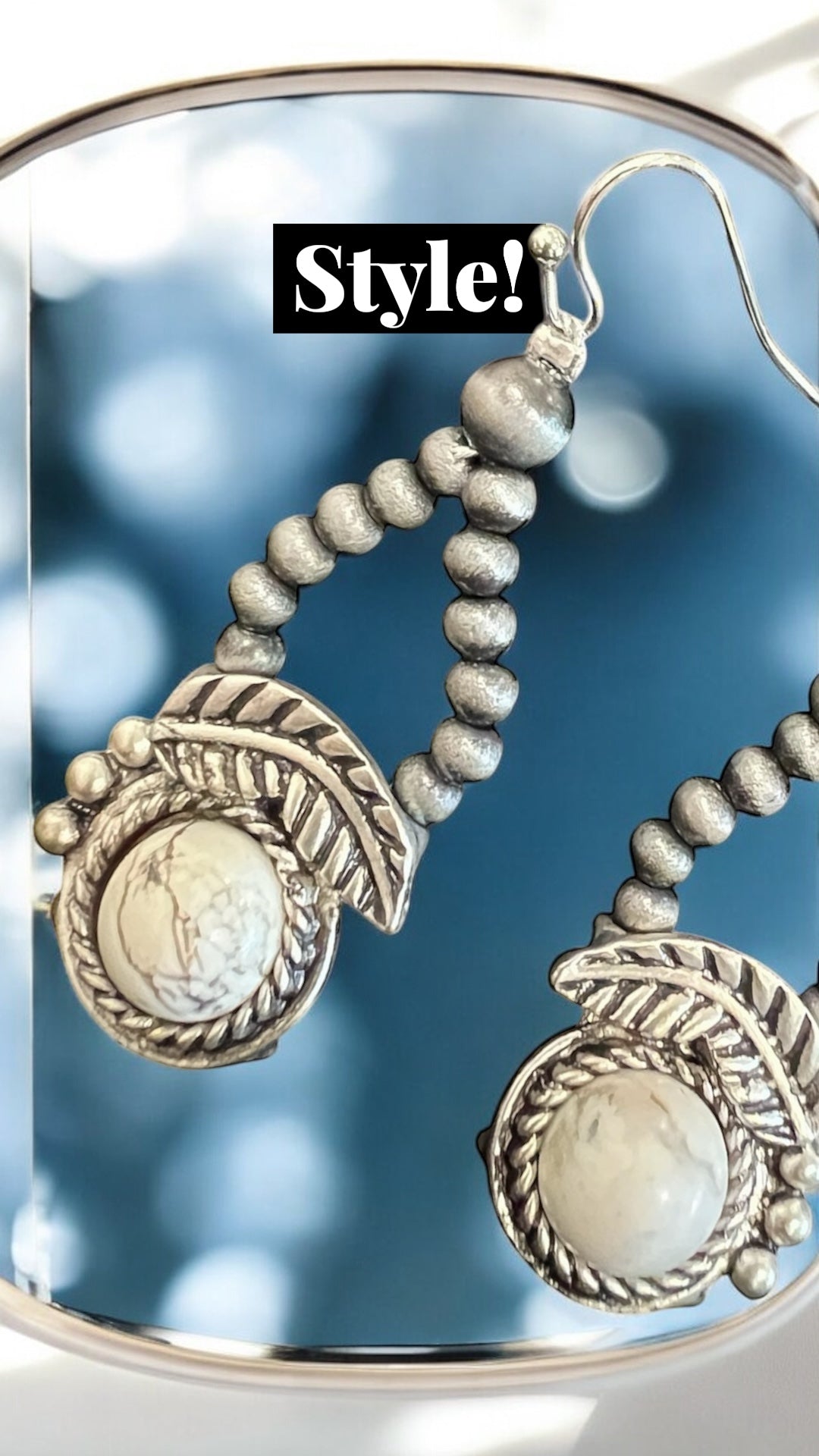 Handmade White Turquoise Navajo Bead Squash Blossom Earrings